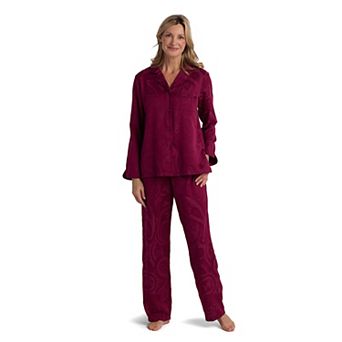 Women's Miss Elaine Essentials Brushed Bask Satin 2 pc Pajama Top & Pajama Bottoms Set