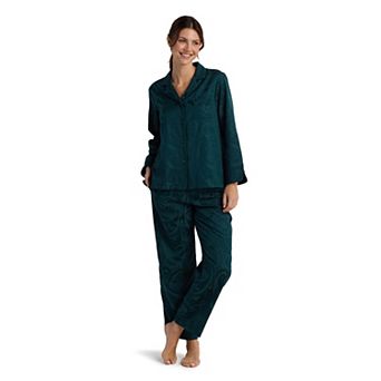 Women's Miss Elaine Essentials Brushed Bask Satin 2 pc Pajama Top & Pajama Bottoms Set