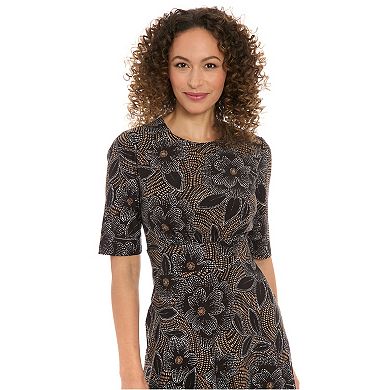 Petite London Times Elbow Sleeve Inset Waist A-Line Midi Dress
