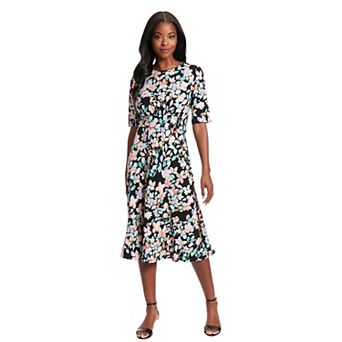 Petite London Times Elbow Sleeve Inset Waist A-Line Midi Dress