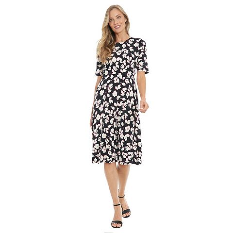Женские платья London Petite London Times Elbow Sleeve Inset Waist A-Line Midi Dress