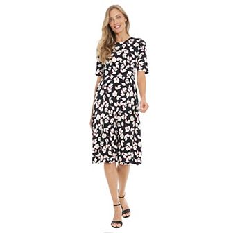 Petite London Times Elbow Sleeve Inset Waist A-Line Midi Dress