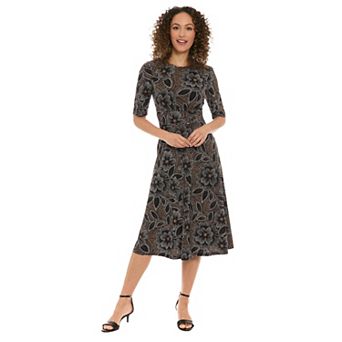 Petite London Times Elbow Sleeve Inset Waist A-Line Midi Dress
