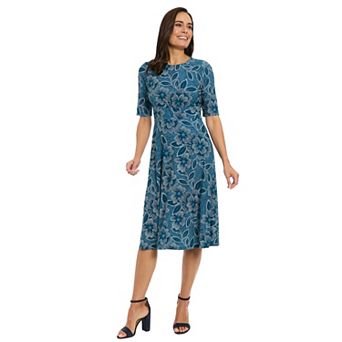 Petite London Times Elbow Sleeve Inset Waist A-Line Midi Dress