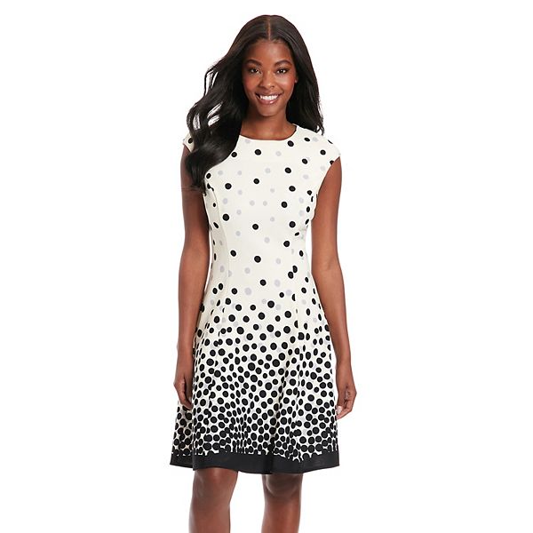 London Times Women's Printed Fit & Flare Dress Black Size 14 Petite