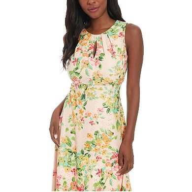 Petite London Times Embroidered Eyelet Keyhole Midi Dress