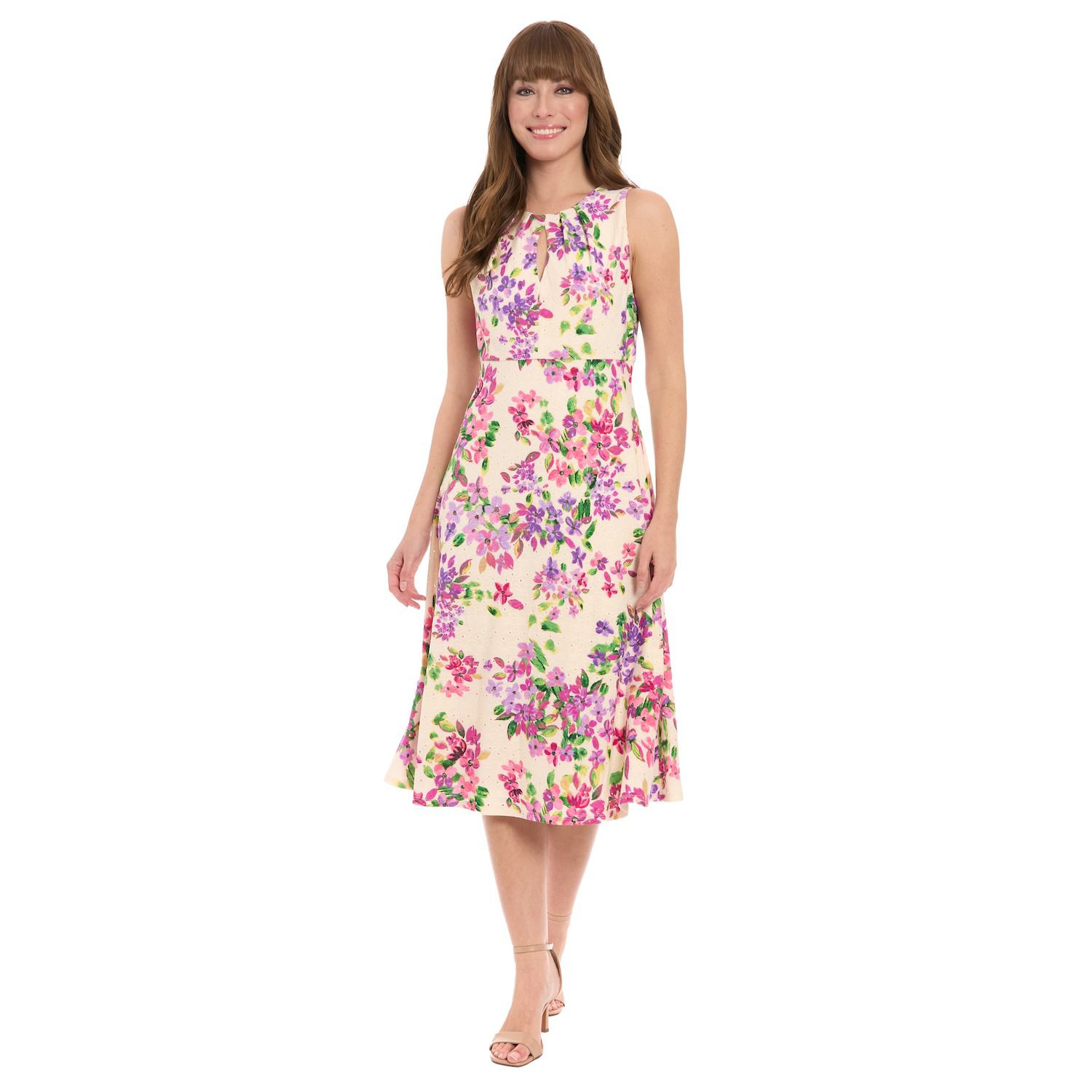 Женские платья London Times Petite London Times Embroidered Eyelet Keyhole Midi Dress