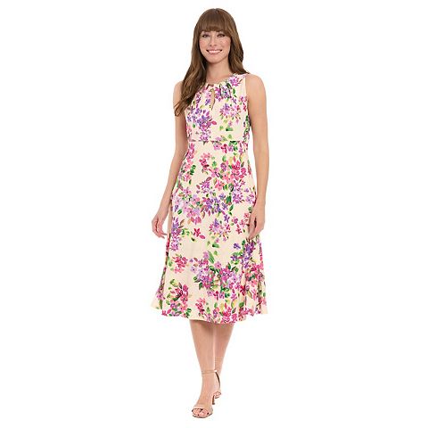 Женские платья London Petite London Times Embroidered Eyelet Keyhole Midi Dress