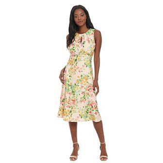 Petite London Times Embroidered Eyelet Keyhole Midi Dress