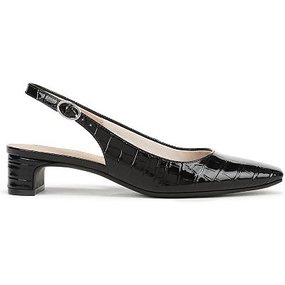 ladies slingback dress shoes Xfvqtps Womens Slingback Block Heel Pumps Patent Leather Pointed Toe Heels Elastic Side Dress Shoes Comfortable Low Heels for Office Wedding and