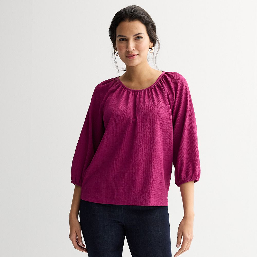 Women's Croft & Barrow® Shirred Neckline Textured Top