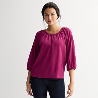 Women's Croft & Barrow® Shirred Neckline Textured Top