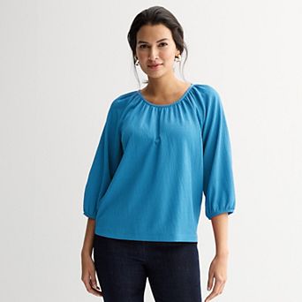 Women's Croft & Barrow® Shirred Neckline Textured Top