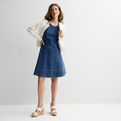 women's a line denim dress RSQ Womens Square Neck Denim Dress - MEDIUM WASH
