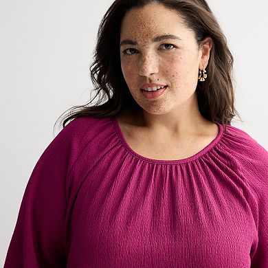 Plus Size Croft & Barrow® Shirred Neckline Textured Top