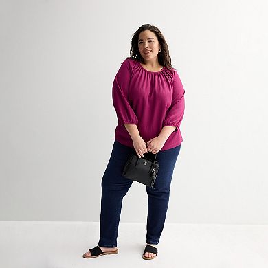 Plus Size Croft & Barrow® Shirred Neckline Textured Top