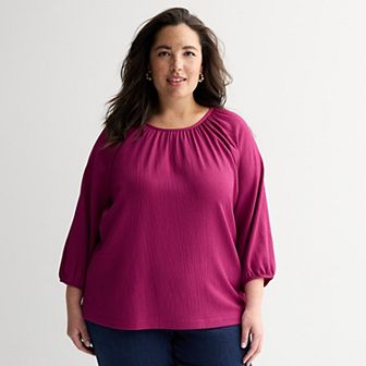 Plus Size Croft & Barrow® Shirred Neckline Textured Top