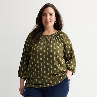 Plus Size Croft & Barrow® Shirred Neckline Textured Top