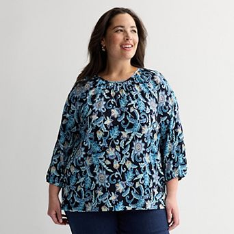 Plus Size Croft & Barrow® Shirred Neckline Textured Top