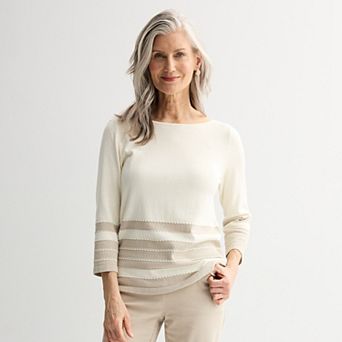 Women's Croft & Barrow® Bobble Hem Stripe Pullover Sweater