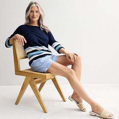 Petite Croft & Barrow® Bobble Hem Stripe Pullover Sweater