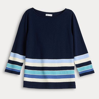 Petite Croft & Barrow® Bobble Hem Stripe Pullover Sweater