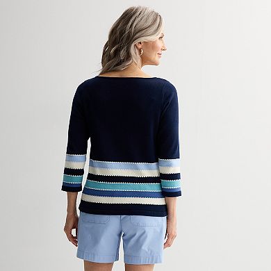 Petite Croft & Barrow® Bobble Hem Stripe Pullover Sweater