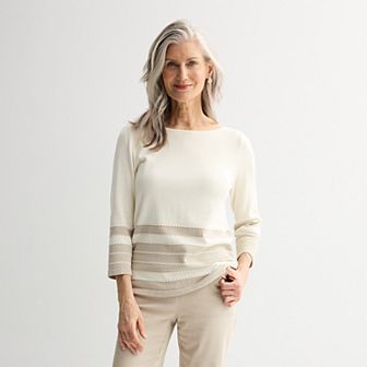 Petite Croft & Barrow® Bobble Hem Stripe Pullover Sweater