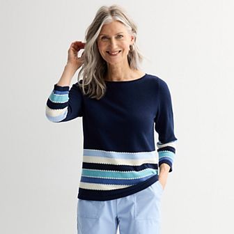 Petite Croft & Barrow® Bobble Hem Stripe Pullover Sweater