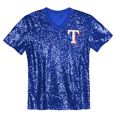 Juniors Corey Seager Royal Texas Rangers Name & Number Sequin V-Neck Top