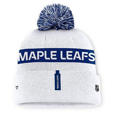 Women's Fanatics White/Blue Toronto Maple Leafs Authentic Pro Rink Cuffed Knit Hat with Pom