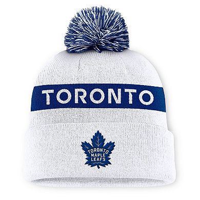 Women's Fanatics White/Blue Toronto Maple Leafs Authentic Pro Rink Cuffed Knit Hat with Pom