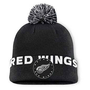 Men's Fanatics Black Detroit Red Wings Fundamental High Stick Cuffed Knit Hat with Pom