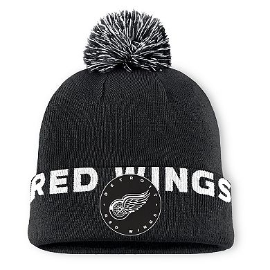 Men's Fanatics Black Detroit Red Wings Fundamental High Stick Cuffed Knit Hat with Pom