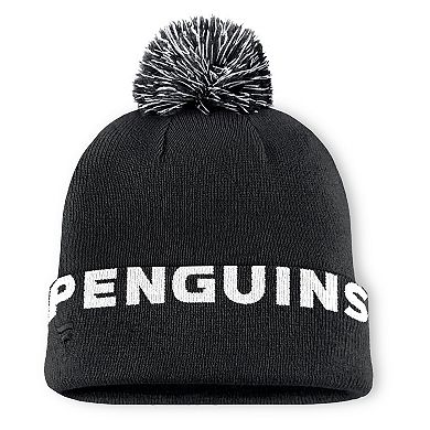 Men's Fanatics Black Pittsburgh Penguins Fundamental High Stick Cuffed Knit Hat with Pom