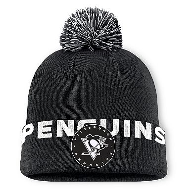 Men's Fanatics Black Pittsburgh Penguins Fundamental High Stick Cuffed Knit Hat with Pom