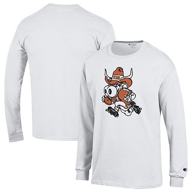 Men's Champion White Texas Longhorns Bevo Long Sleeve T-Shirt
