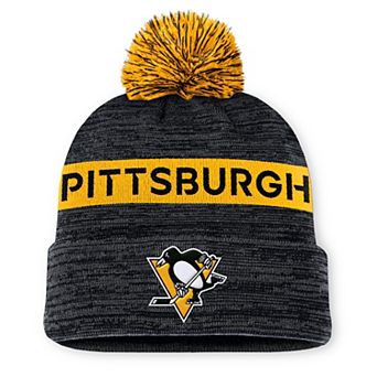 Men's Fanatics Black/Gold Pittsburgh Penguins Authentic Pro Rink Cuffed Knit Hat with Pom
