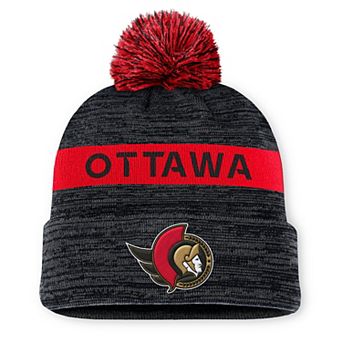 Men's Fanatics Black/Red Ottawa Senators Authentic Pro Rink Cuffed Knit Hat with Pom