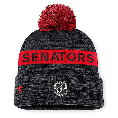 Men's Fanatics Black/Red Ottawa Senators Authentic Pro Rink Cuffed Knit Hat with Pom