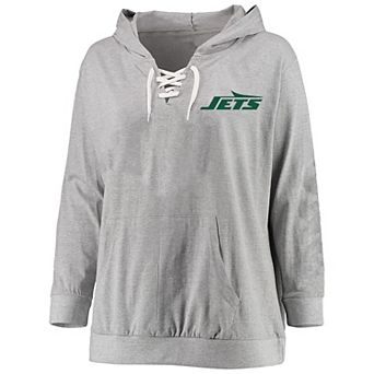 Women's Fanatics Heather Gray New York Jets Plus Size Lace-up Pullover Hoodie