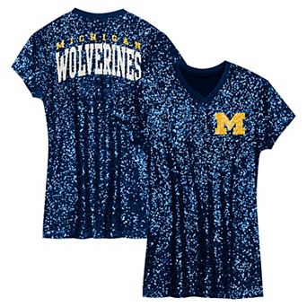 Girls Youth Navy Michigan Wolverines Sequin V-Neck Dress
