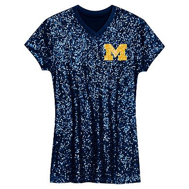 Girls Youth Navy Michigan Wolverines Sequin V-Neck Dress