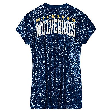 Girls Youth Navy Michigan Wolverines Sequin V-Neck Dress