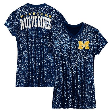 Girls Youth Navy Michigan Wolverines Sequin V-Neck Dress