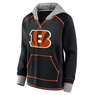 Women's Black Cincinnati Bengals Boom Fleece Pullover V-Neck Hoodie