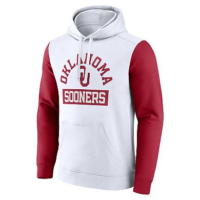 Men's Fanatics White Oklahoma Sooners Extra Point Colorblock Fleece Pullover Hoodie
