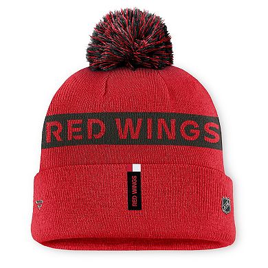 Women's Fanatics Red/Black Detroit Red Wings Authentic Pro Rink Cuffed Knit Hat with Pom