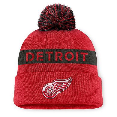 Women's Fanatics Red/Black Detroit Red Wings Authentic Pro Rink Cuffed Knit Hat with Pom