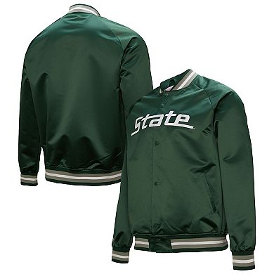 Men's Mitchell & Ness Green Michigan State Spartans Lightweight Current Logo Satin Full-Snap Jacket